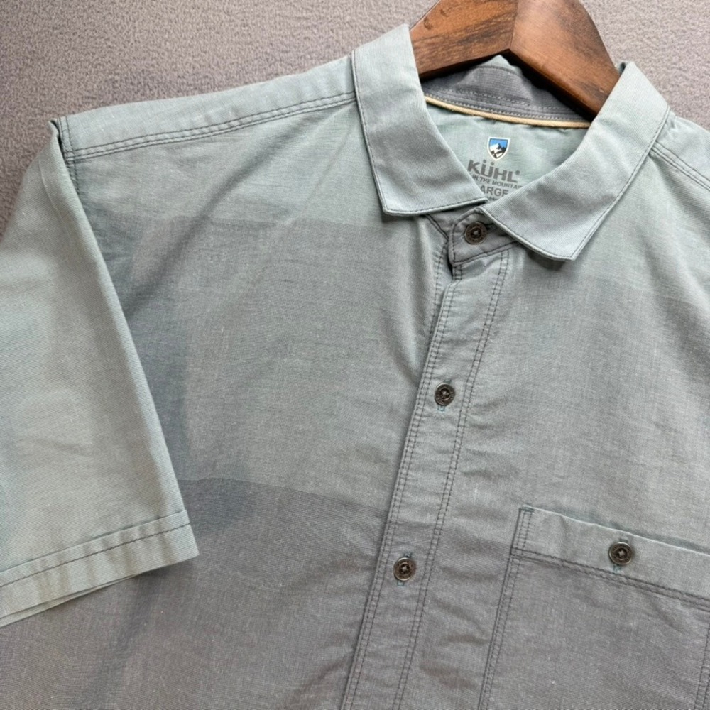 Kuhl Shirt Mens Large Aqua The Ombre‎ Short Sleeve Button Up Hiking Outdoor